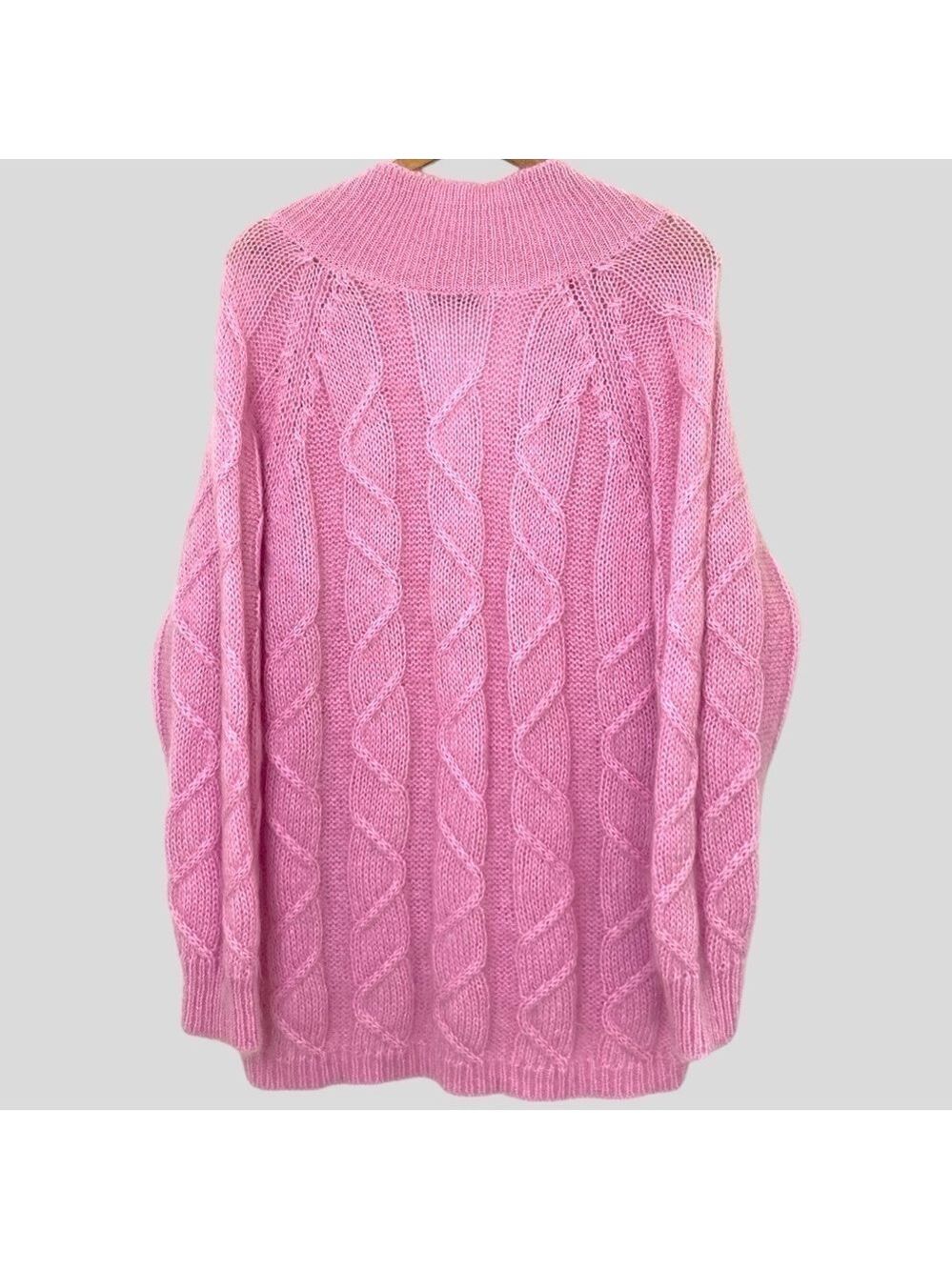 Amanda Smith Coquette Soft Girl Cloud Luxe Pink Mohair Sweater L Cable Knit - Picture 2 of 7